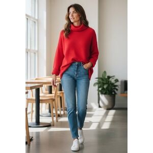 Moth Anthropologie Red Turtleneck Sweater XS Oversized Knit Pullover Sz XS